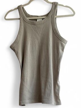H&M Taupe Beige Ribbed High Neck Racerback Basic Tank Top Size M